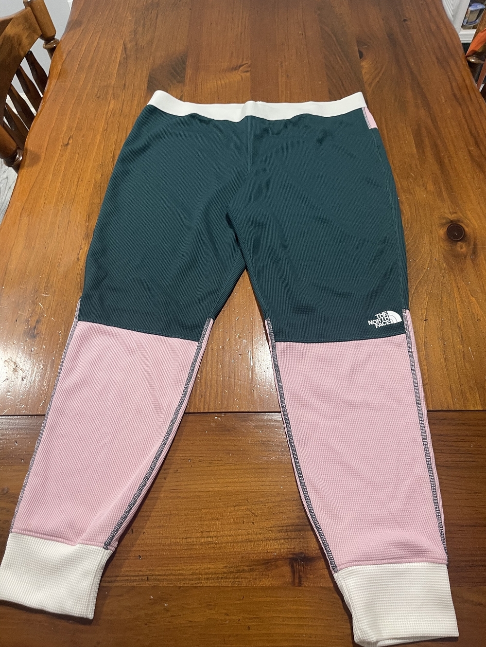 The North Face Womens‎ Green Pink Color Block Waffle Thermal Baselayer Pants LG